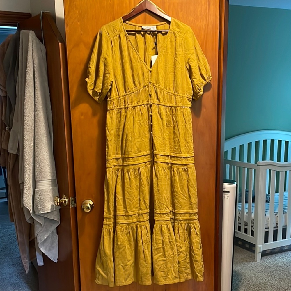 Lucky Brand Yellow Ruffled Tiered Maxi Dress